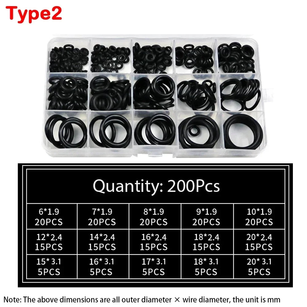 Rubber O Ring Set | 200/225pc Nitrile Seal Gasket Repair Kit