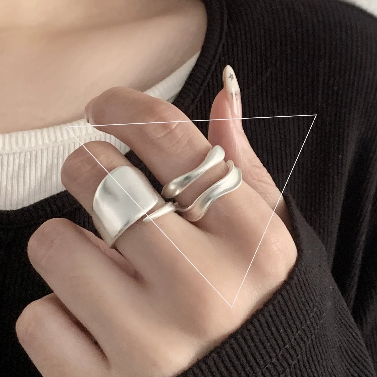 VENTFILLE 925 Sterling Silver Adjustable Rings | Vintage Hip Hop Couples Jewelry