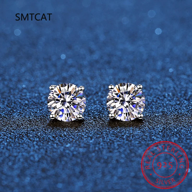 14K White Gold Plated Moissanite Stud Earrings | 925 Sterling Silver Round Cut Earrings for Women