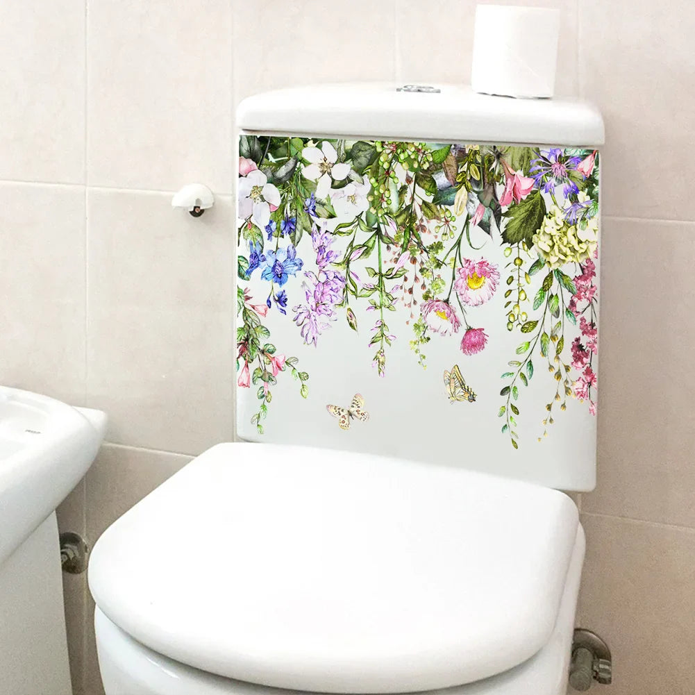 Plants Flowers Butterflies Wall Sticker | Toilet Decor Decals for Home Decoration