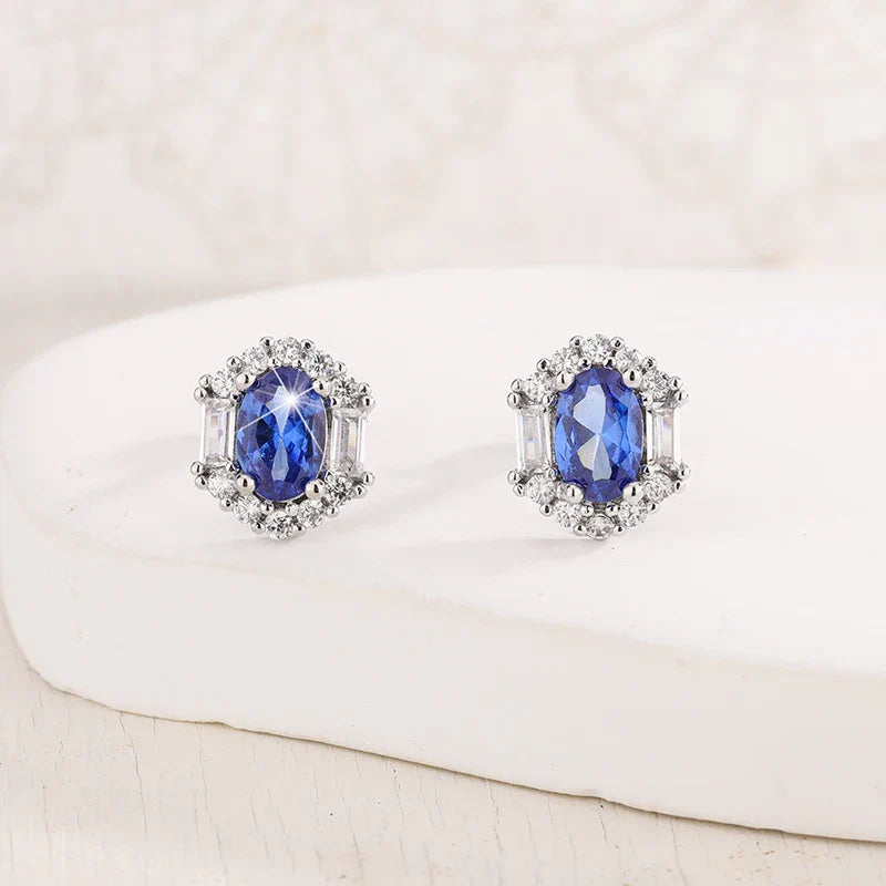 S925 Sterling Silver Sapphire Stud Earrings | Women's Fine Jewelry Gift