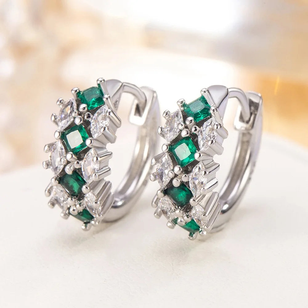 925 Sterling Silver Green Zircon Stud Earrings | Elegant Wedding and Party Jewelry Gift for Women