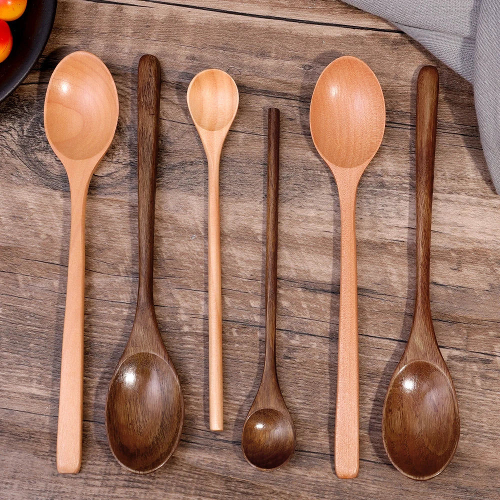 Long Handle Wooden Spoon Set | Natural Wood Soup Scoop for Cooking and Stirring