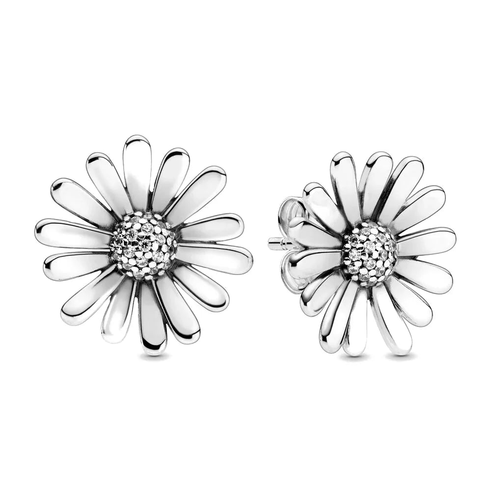 Double Hoop Swallow Sunflower Stud Earrings | 925 Sterling Silver Fine Jewelry Gift for Women