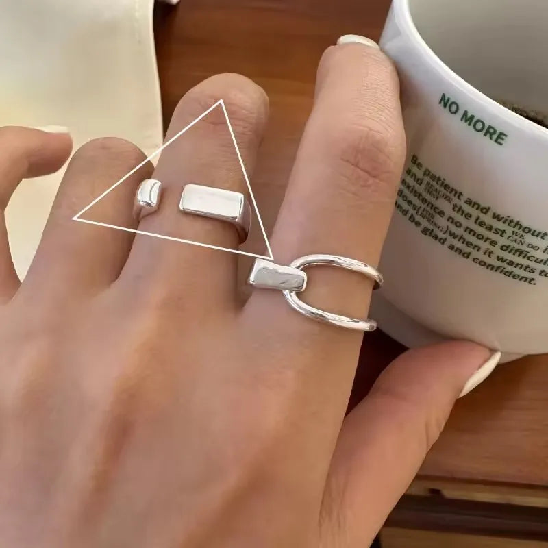 VENTFILLE 925 Sterling Silver Adjustable Rings | Vintage Hip Hop Couples Jewelry