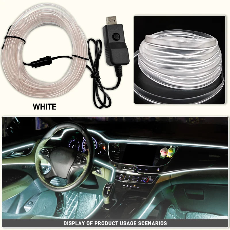 Car Interior EL Wire Neon Strip Lights | DIY Flexible Atmosphere LED Lamp for Dashboard