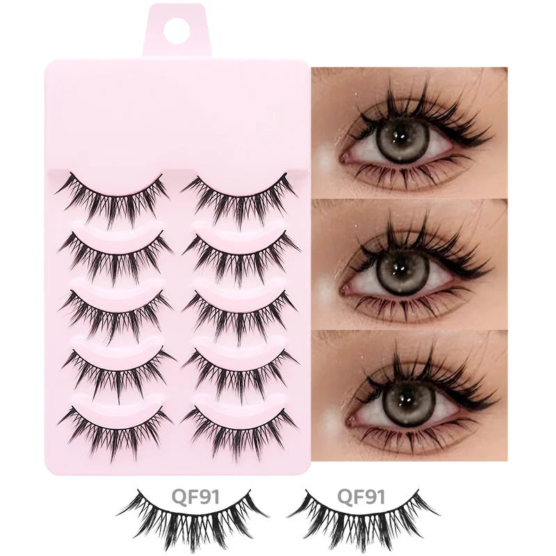 5 Pairs Manga Lashes Soft Natural Long False Eyelashes | Anime Wispy Strip Lashes for Korean Doll Eye Makeup