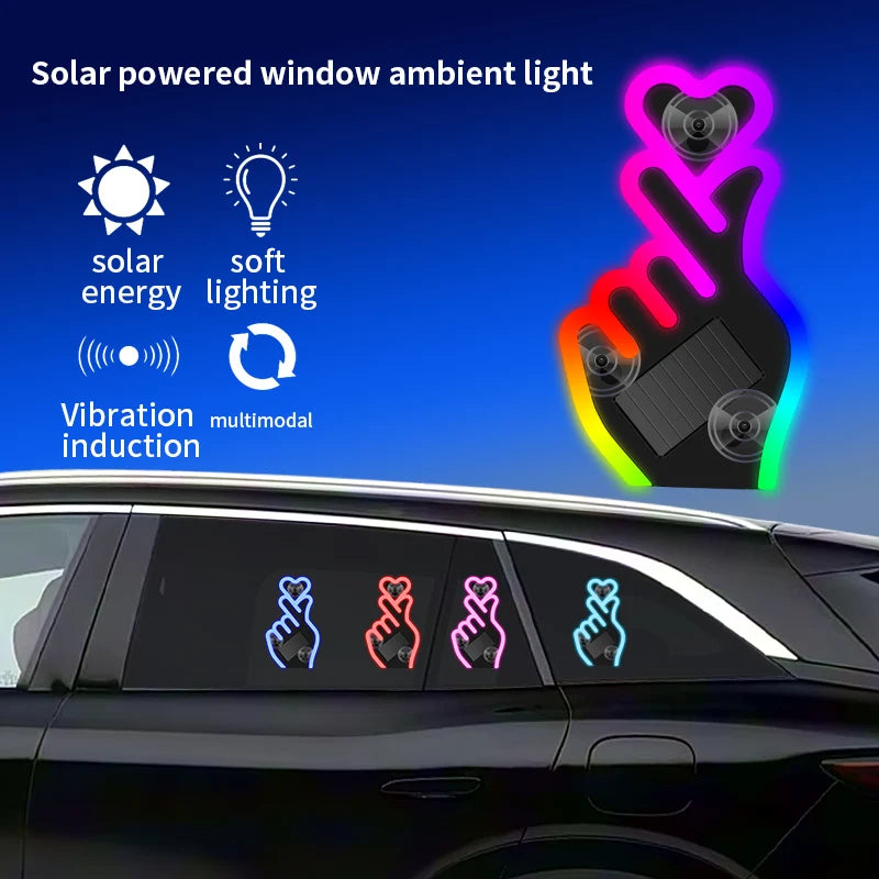 Solar Finger Heart LED Night Light | USB Solar Ambient Lamp for Car, Room, Party