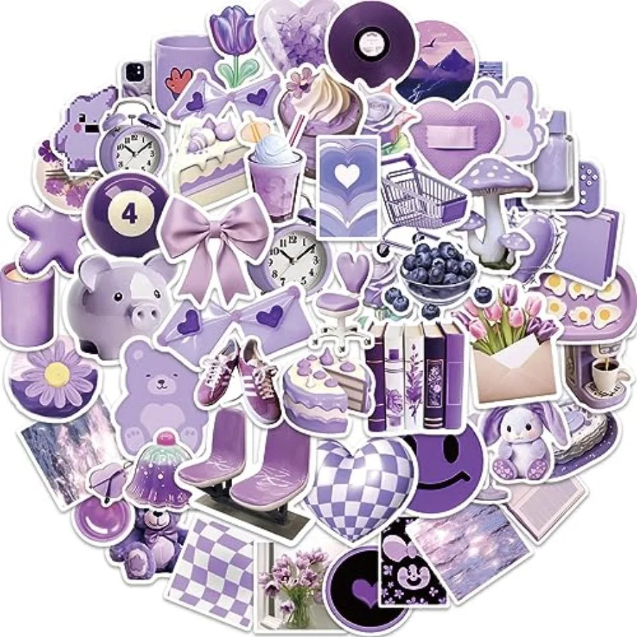 56pcs Purple Aesthetic Stickers for Waterproof Vinyl Decals | Cute Laptop, Water Bottle, and Journal Decor
