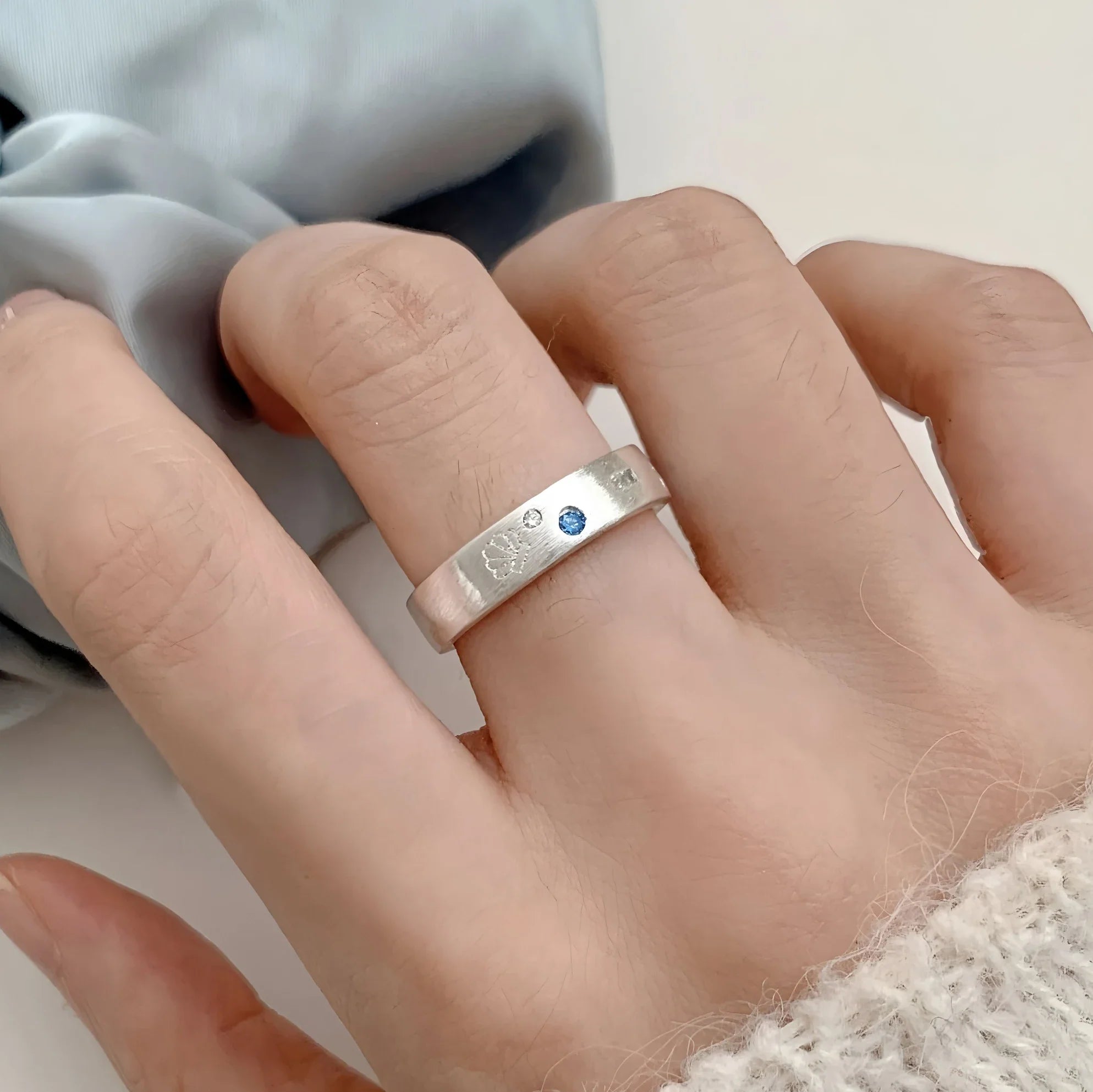 925 Sterling Silver Frosting Geometry Ring | Textured Wide Band for Women