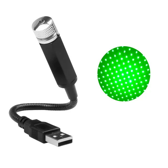 Green LED Starry Galaxy Lamp for Car Roof | USB Atmosphere Projector Light