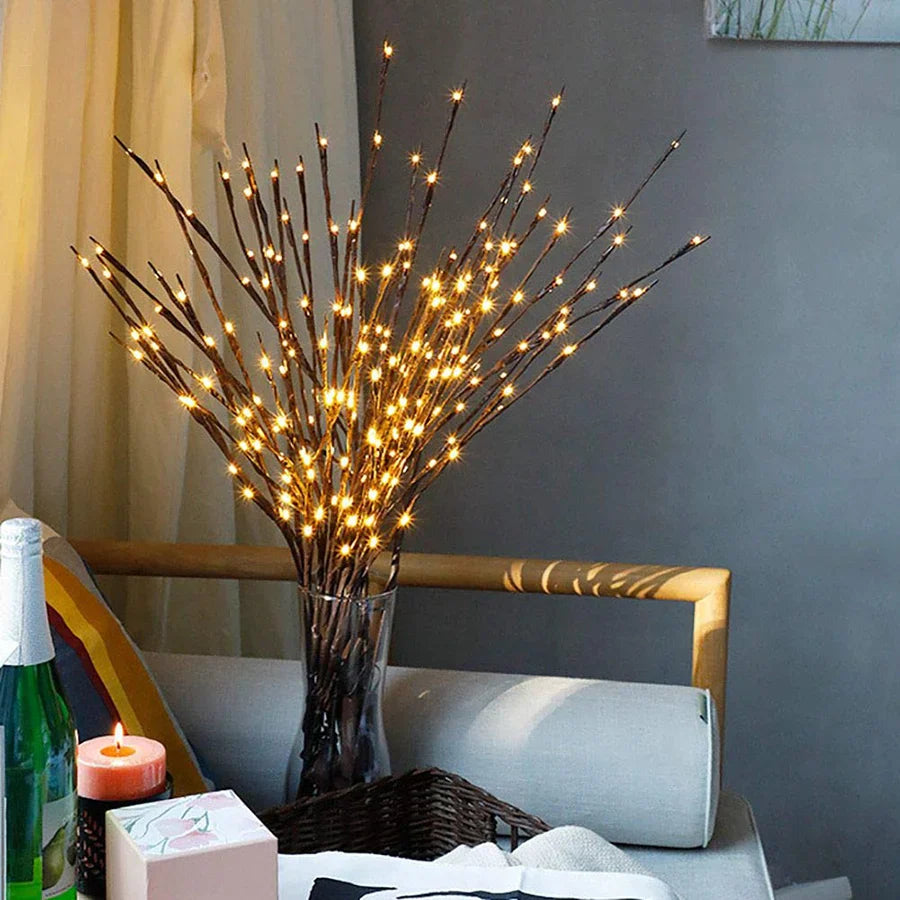 20 LED Christmas Willow Branch Lights | Battery Operated Vase Filler Fairy Lights for Holiday Decor
