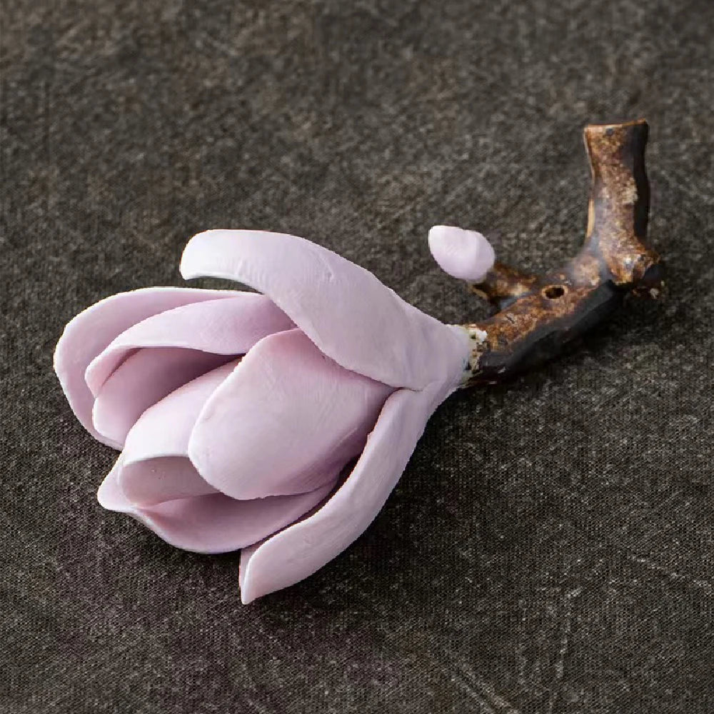 Ceramic Magnolia Flower Incense Holder | Handmade Zen Decor