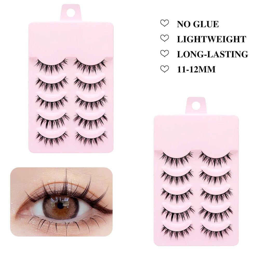 5 Pairs Manga Lashes Soft Natural Long False Eyelashes | Anime Wispy Strip Lashes for Korean Doll Eye Makeup