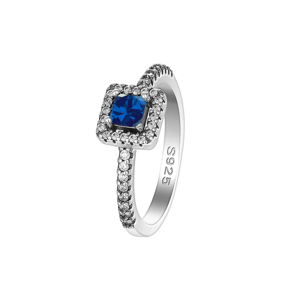 925 Sterling Silver Blue Green Heart Ring | Women's Wedding Band with Zircon