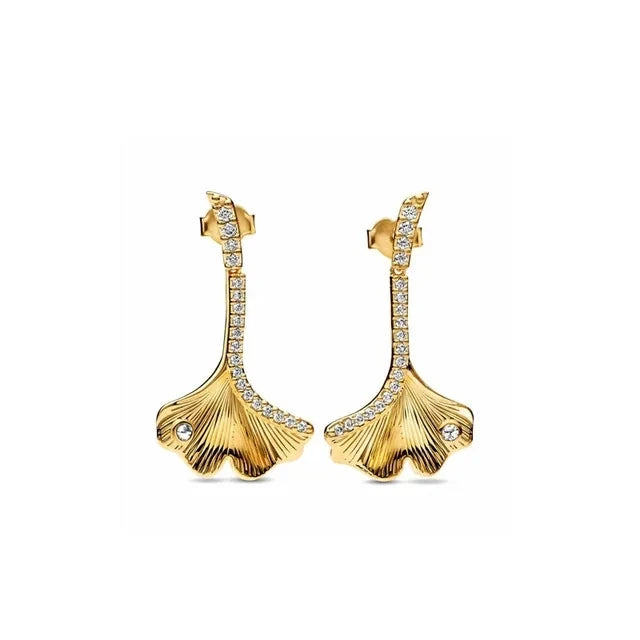 925 Silver Double Hoop Snowflake Ginkgo Stud Earrings | DIY Jewelry Gift for Women