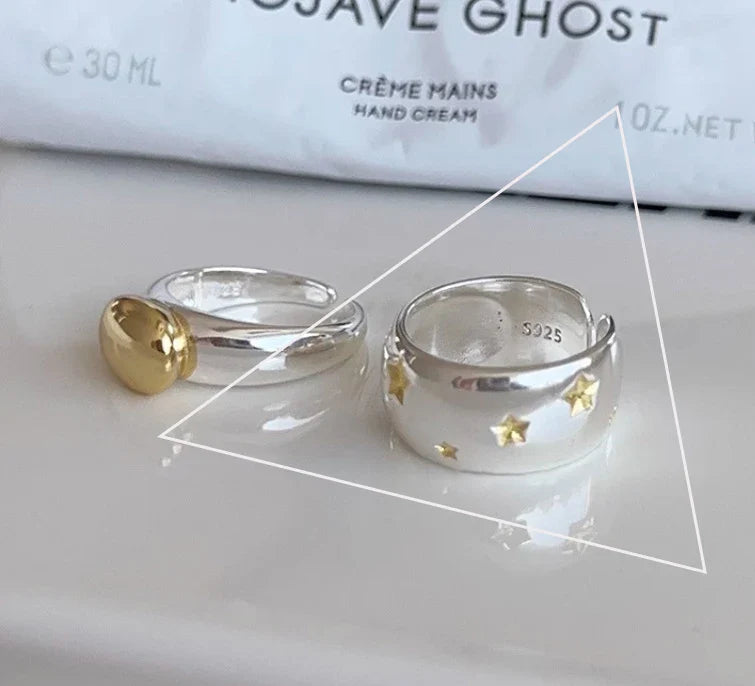 VENTFILLE 925 Sterling Silver Adjustable Rings | Vintage Hip Hop Couples Jewelry