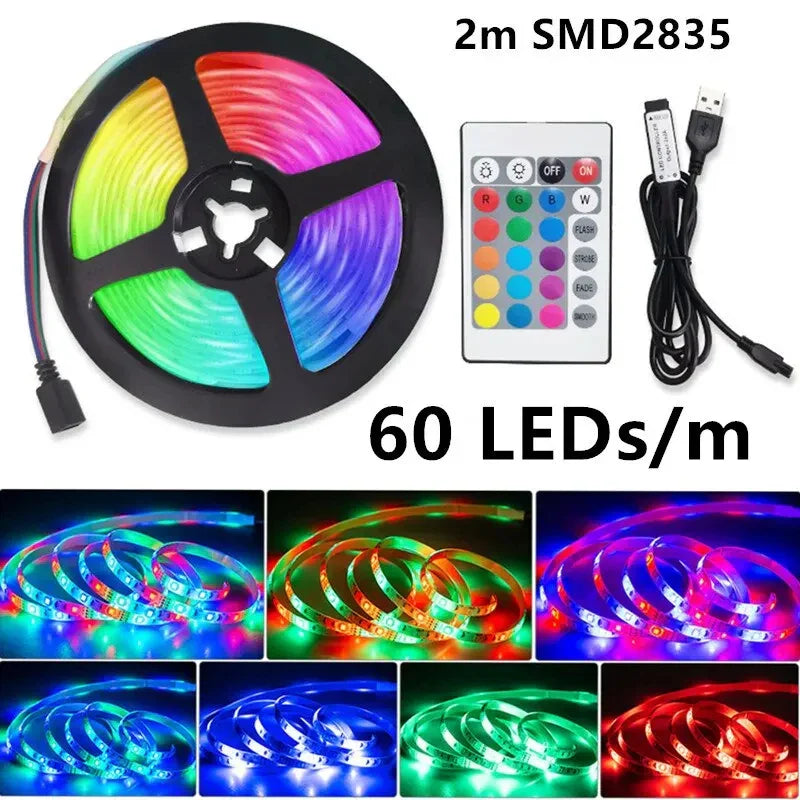 USB LED Strip Lights 2m 60 LEDs/m with Remote | RGB Backlight for Home Decor