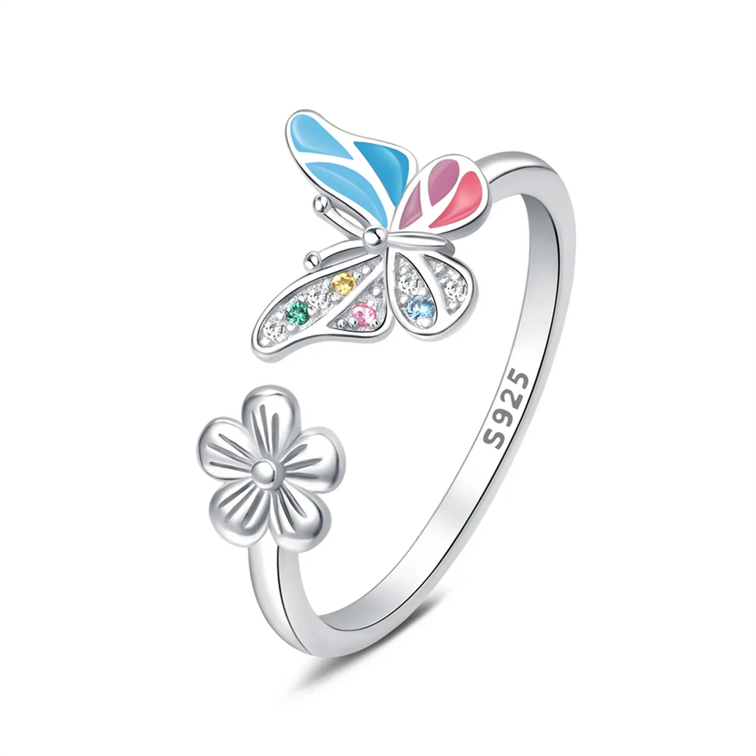 925 Sterling Silver Open Ring Adjustable Mermaid Heart Zircon Ring | Women's Fine Jewelry
