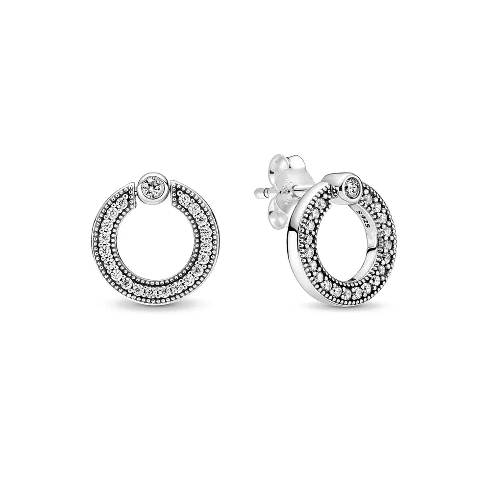 Double Hoop Family Tree Crown Earrings | 925 Sterling Silver Studs