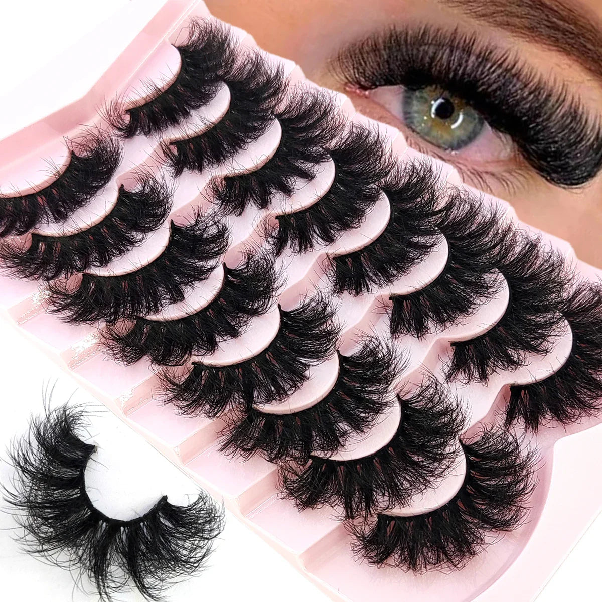 5-8 Pairs Natural Russian Striped Mink Lashes | 3D Volume Wavy False Eyelash Extensions