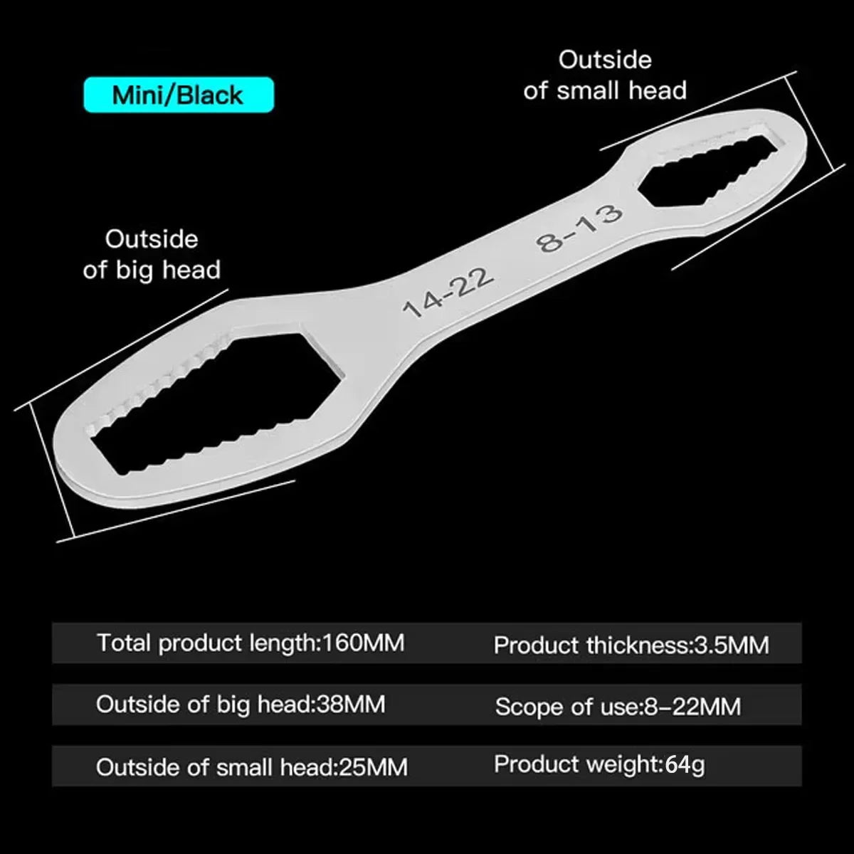 Adjustable Self-Tightening Double Head Wrench | Multi-Functional Tool for Cars, Bicycles, and Homes