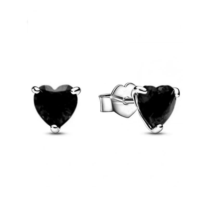 925 Silver Heart Stud Earrings | Pink Red Multi-Color Crystal Jewelry