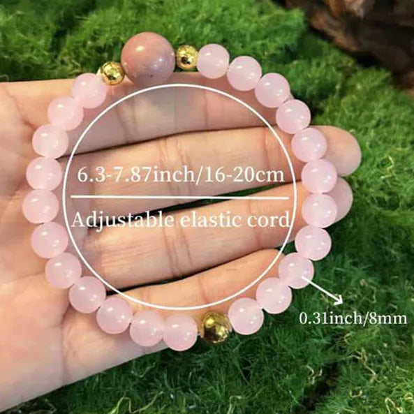 Natural Stone Pink Quartz and Rhodonite Bead Bracelet | Handmade Stretch Bracelet for Women