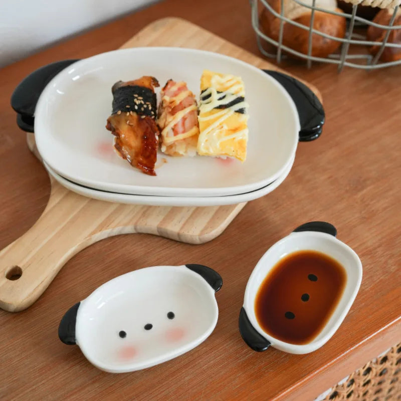 Cute Puppy Shaped Sushi Plate and Dipping Dish Set | 8 Inch Oval Ceramic Dinnerware