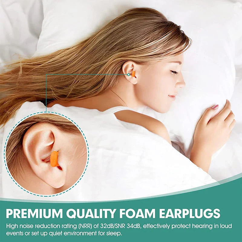 10 Pairs Soft Orange Foam Ear Plugs | Tapered Noise Reduction for Sleep and Travel