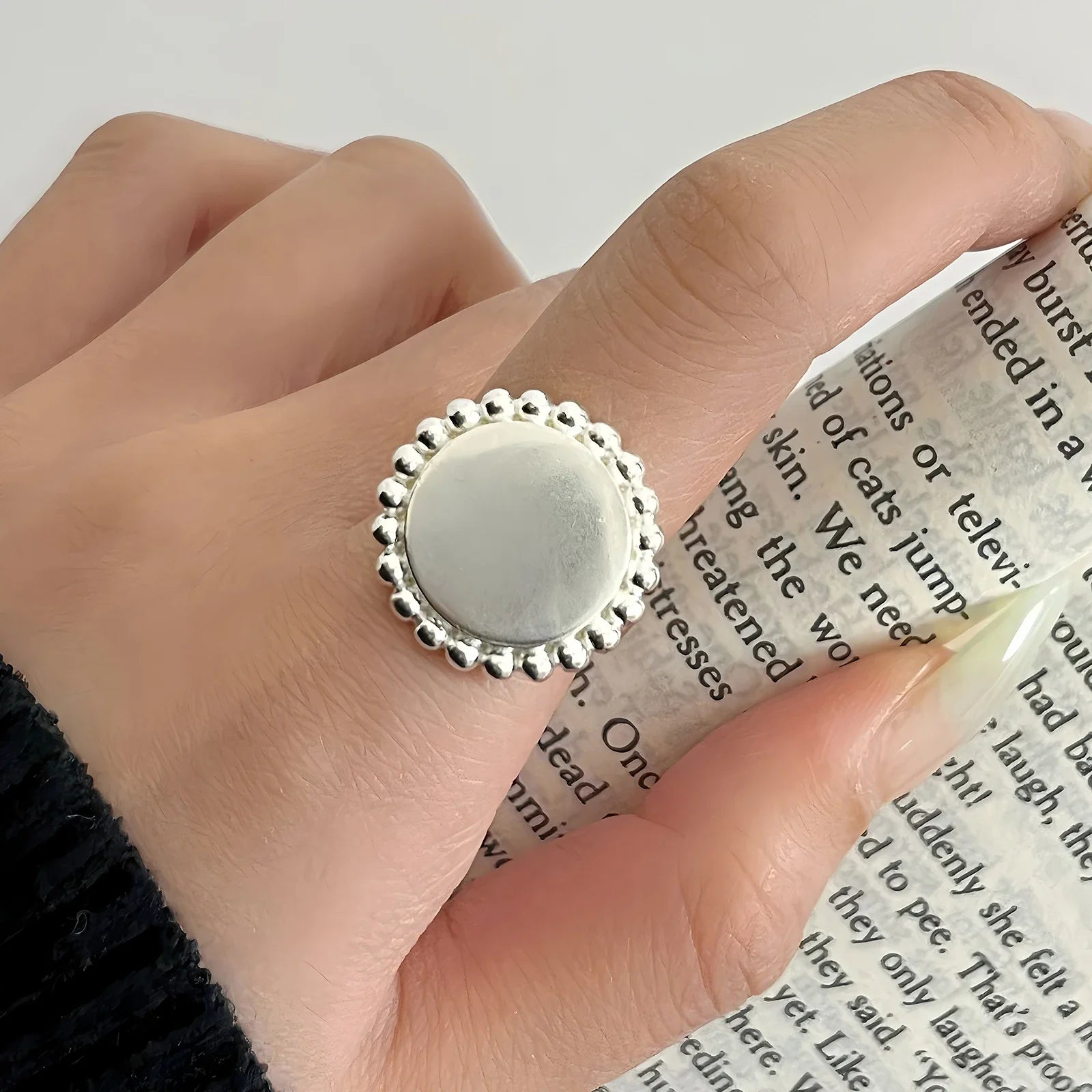 925 Sterling Silver Frosting Geometry Ring | Textured Wide Band for Women