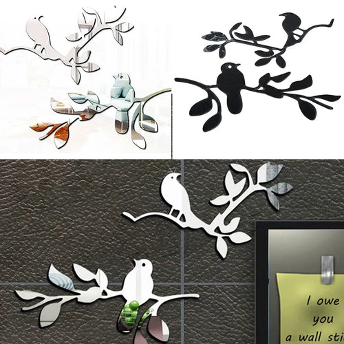 3D Mirror Birds Branch Wall Stickers | Removable Decorative Wall Art for Home