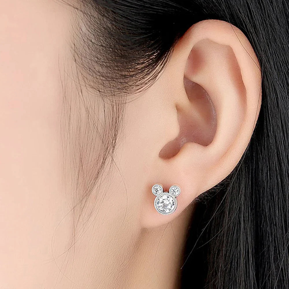 925 Sterling Silver Cute Dazzling Mouse Cartoon Stud Earrings | Fine Jewelry Gift for Women
