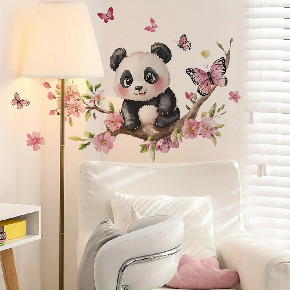 Panda Cherry Blossom Wall Sticker | PVC Self-Adhesive Decal for Bedroom Living Room