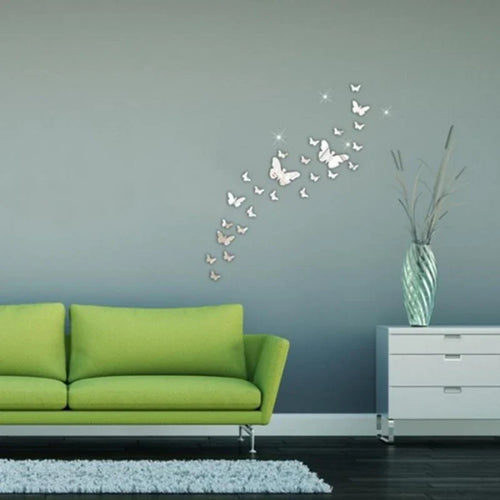 12pcs Modern 3D Mirror Acrylic Butterfly Wall Stickers | DIY Home Decoration Set