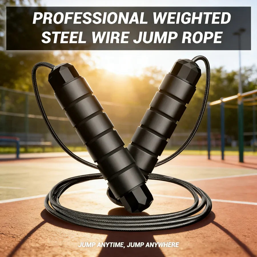 Black PVC Jump Rope with Patented Steel Wire | Fitness Cardio Training