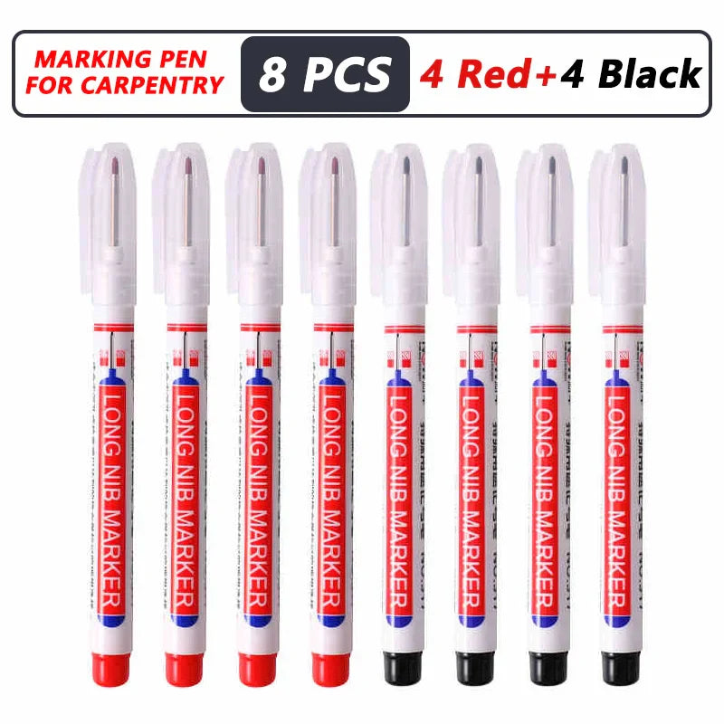 Deep Hole Long Nib Markers for Metal Wood Tile | 8-Pack Waterproof Marking Pens