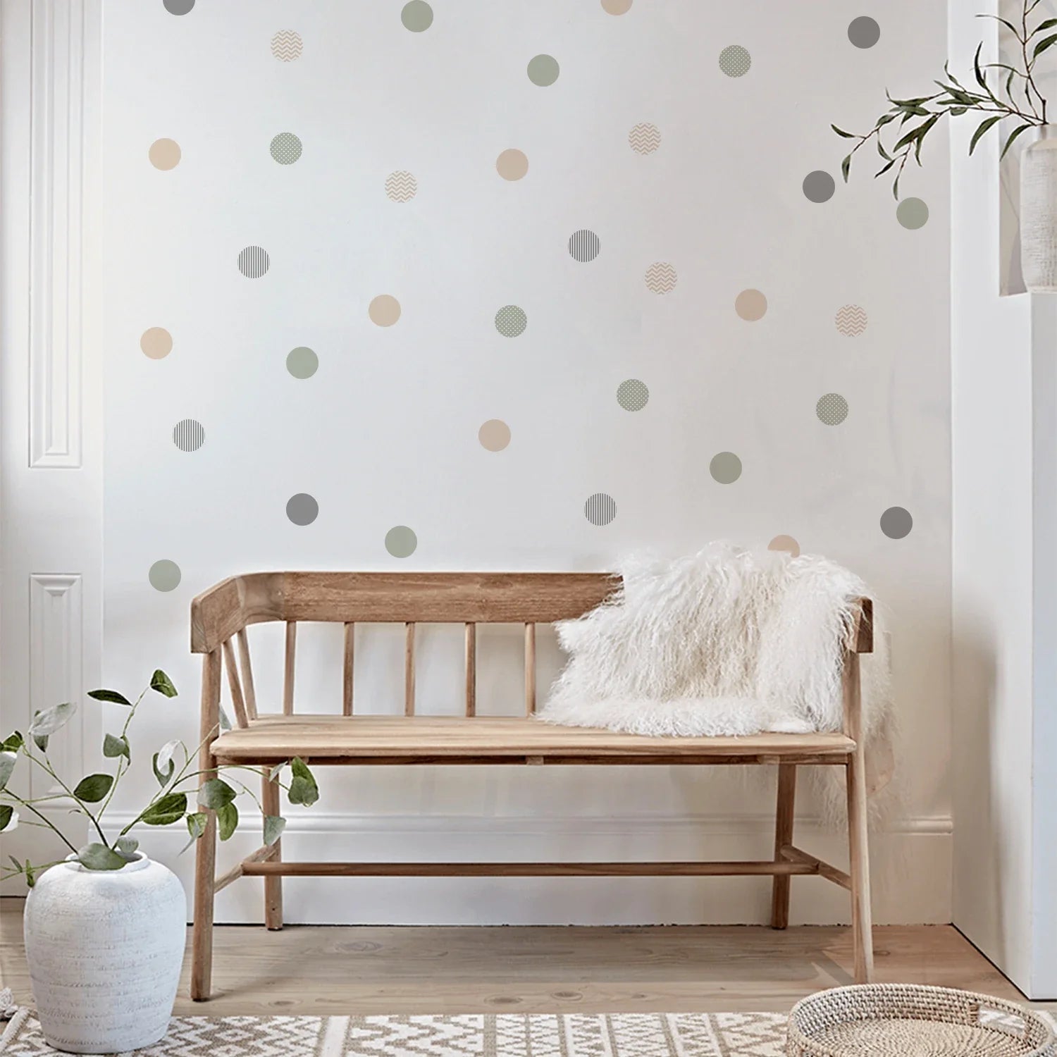 Boho Green Ripple Polka Dots Wall Stickers | Removable Vintage Garden Decor for Kids and Living Room