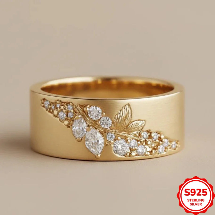 Geometric Green Stone Gold Leaf Ring | Fine Cocktail Jewelry for Women