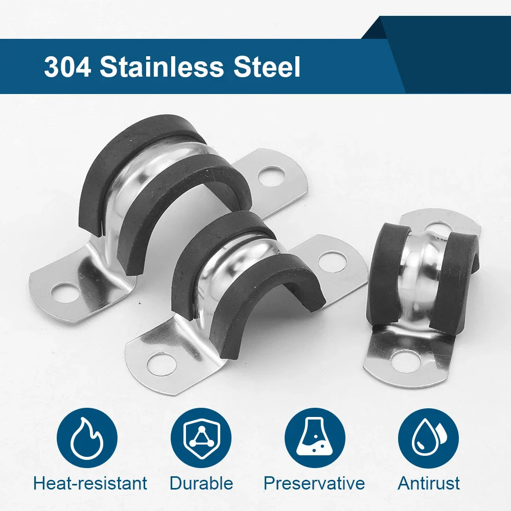 Rubber Lined Pipe Clamp | 6mm-200mm Stainless Steel P Clips for Secure Hose Mounting