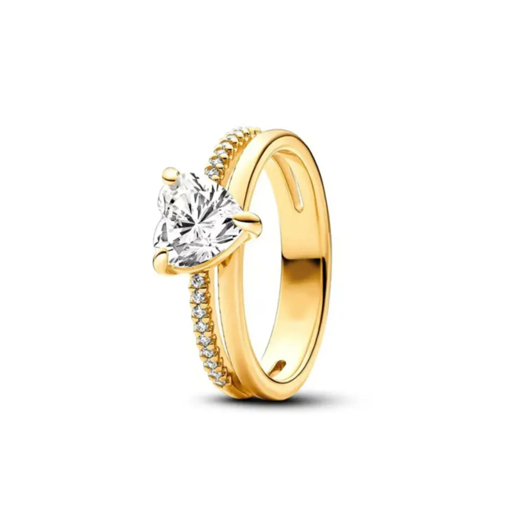 Gold Sun Heart Bow Ring | 925 Sterling Silver Zircon Ring for Women
