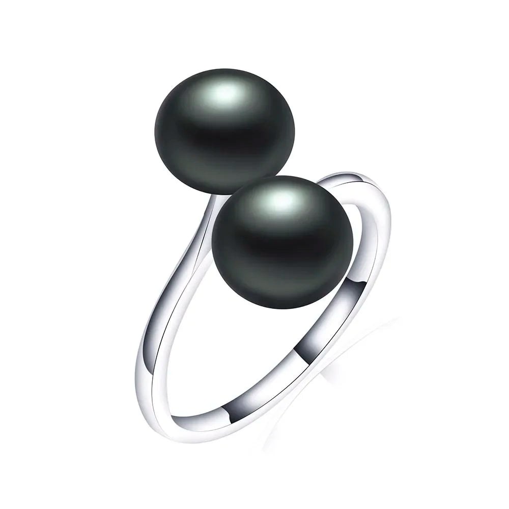 2026 New Arrival Black Natural Freshwater Pearl Ring | Adjustable 925 Sterling Silver Jewelry for Women Gifts