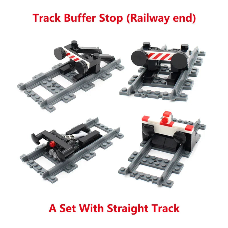 City Train Parts Buffer Stop Set | Railway Track End Model Compatible with 53401 Straight Track MOC RC Train Building Blocks