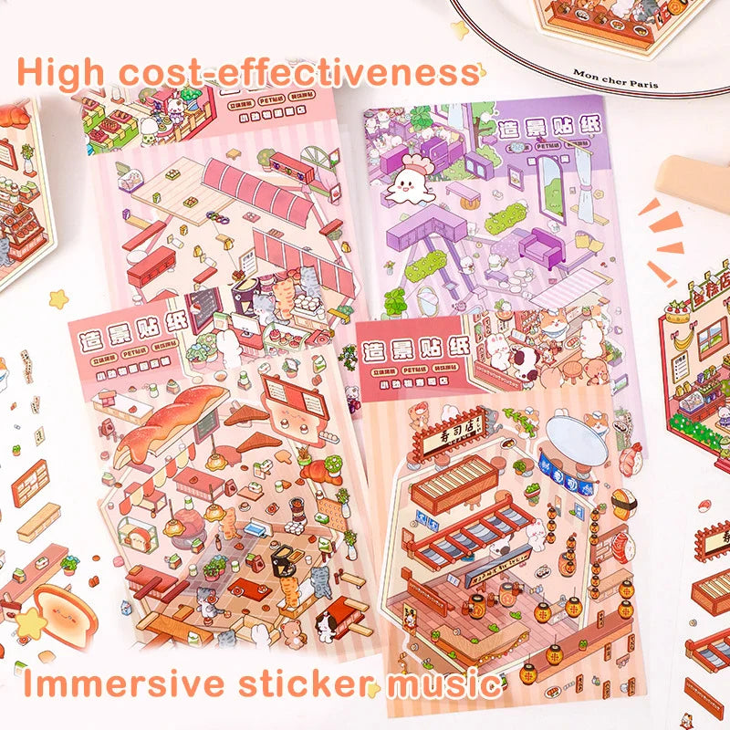 Cute 3D Stereoscopic Landscape Stickers | Mini Scene Sticker Set