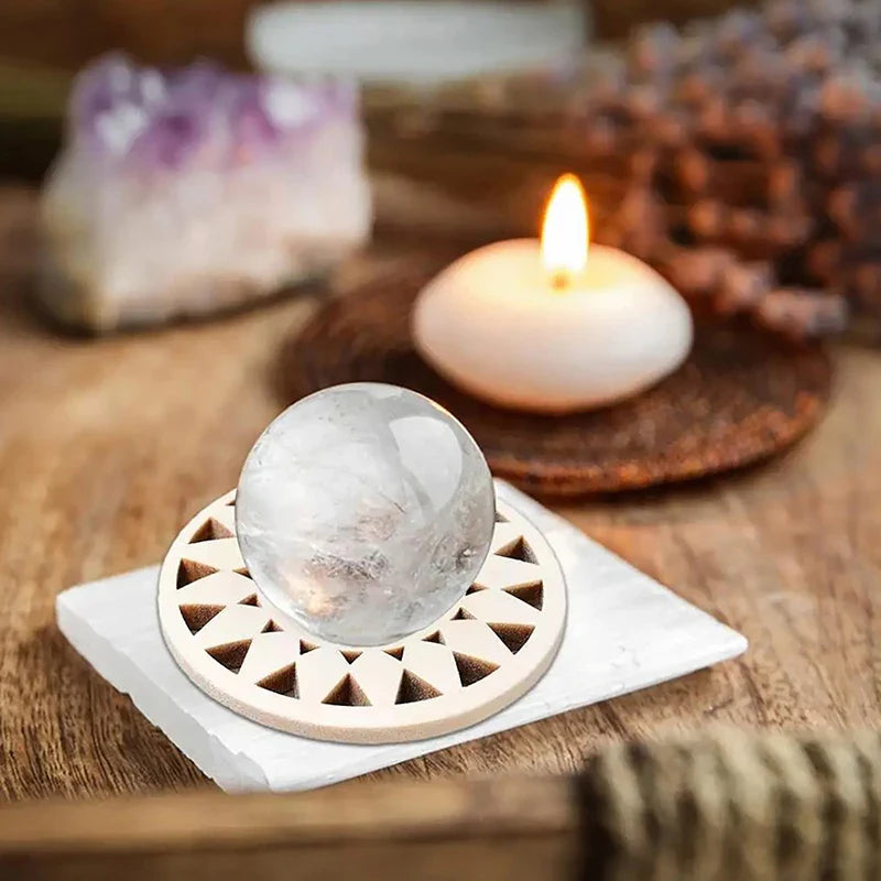Wooden Crystal Ball Holder Stand | Hollow Sunflower Design Display