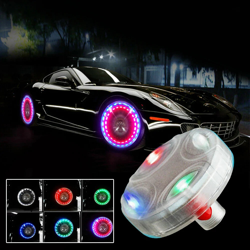 12 LED RGB Solar Car Tire Valve Cap Lamp | 4 Modes Auto Wheel Light