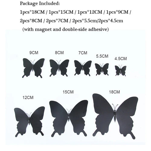 12Pcs/set 3D Black Pteris Butterfly Wall Sticker Set | Magnetic Decorations