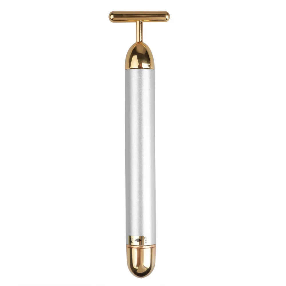 24K Electric Face-Lifting Rose Gold Stick T-Shaped Facial Massager | Skin Tightening Beauty Tool