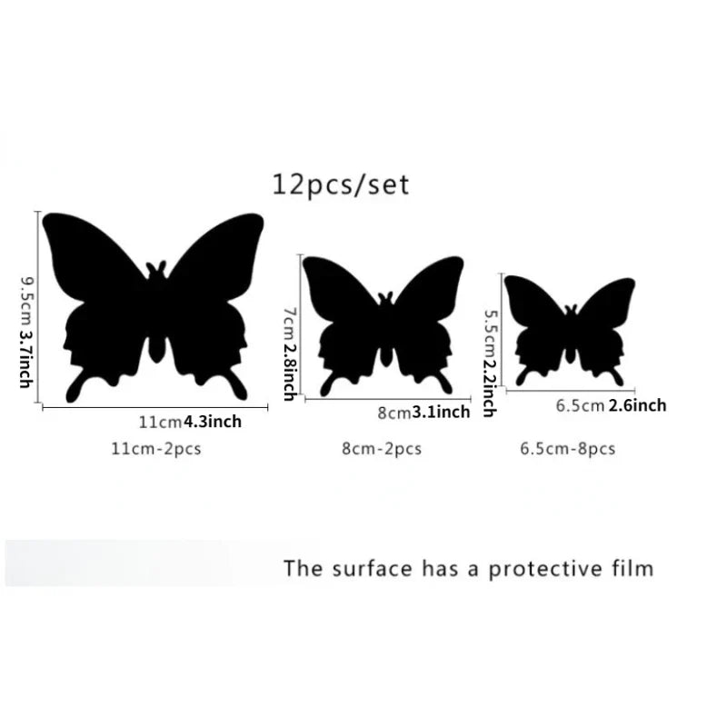 12pcs Modern 3D Mirror Acrylic Butterfly Wall Stickers | DIY Home Decoration Set