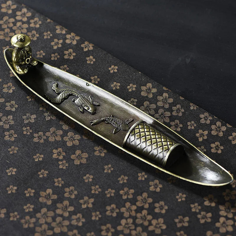Traditional Japanese Incense Holder Old Men Fishing Boat Design | Aromatherapy Ornament for Home Decor